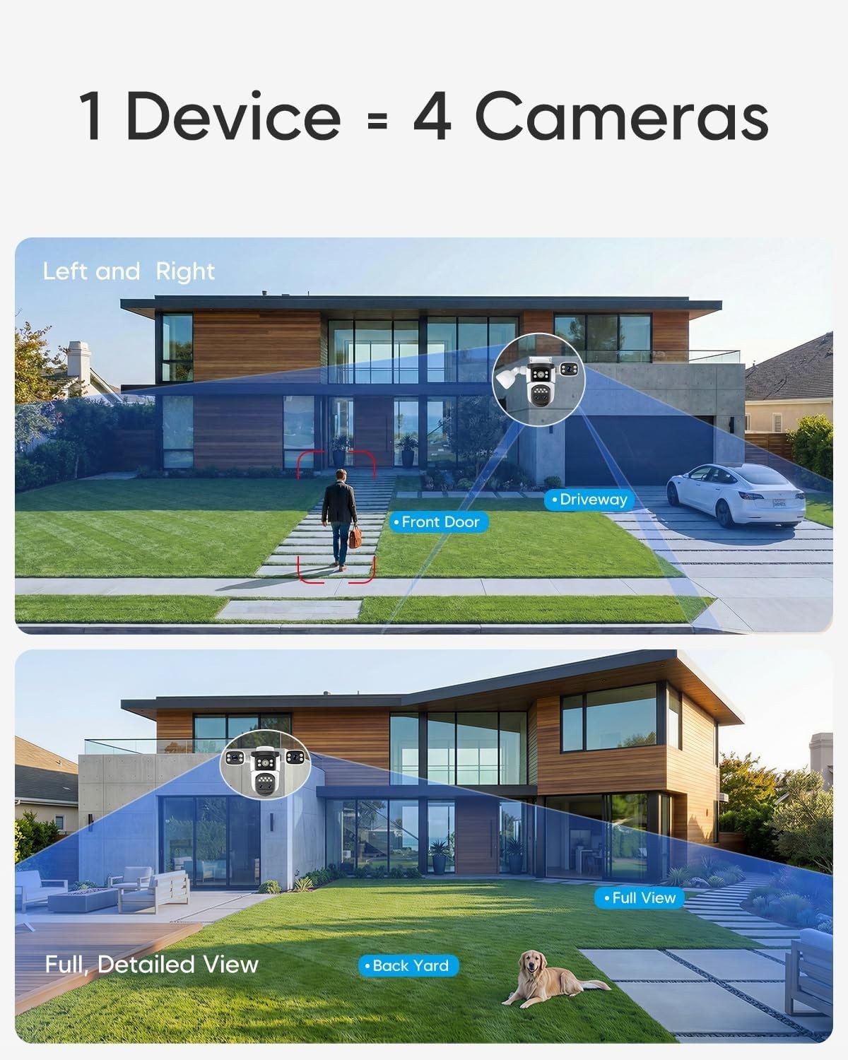 2K PTZ WiFi Security Camera 4 Lens Auto Tracking Color Night Vision