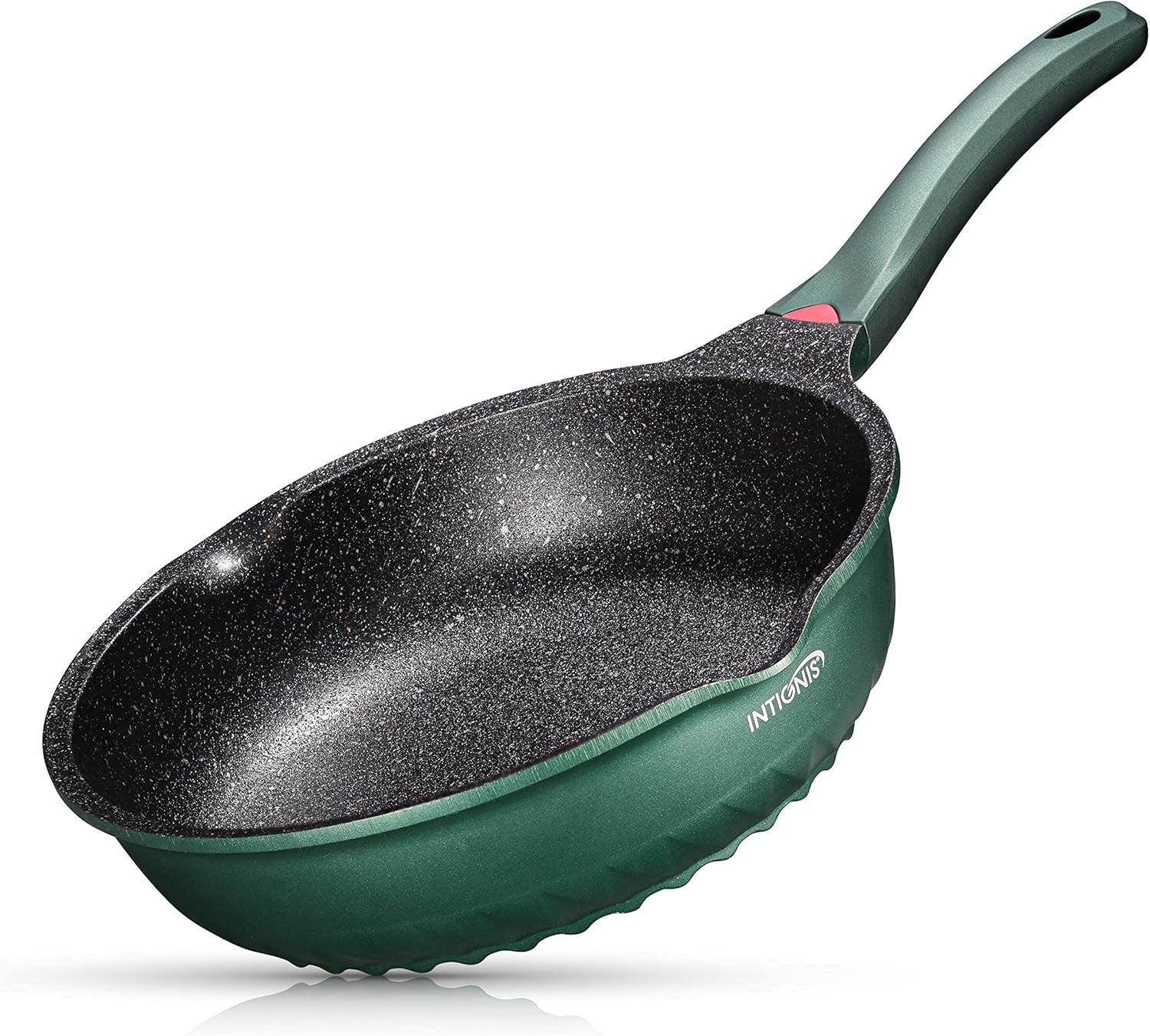 28cm Green Deep Non Stick Frying Pan with Lid  3in1 Skillet Sauté Pan & Mini Wok