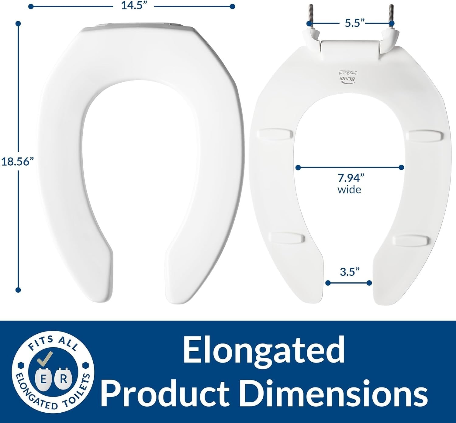 Commercial Elongated Toilet Seat White Open Front Heavy Duty