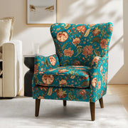 Wingback Accent Armchair Teal Floral Fabric Chair Lounge Office Home