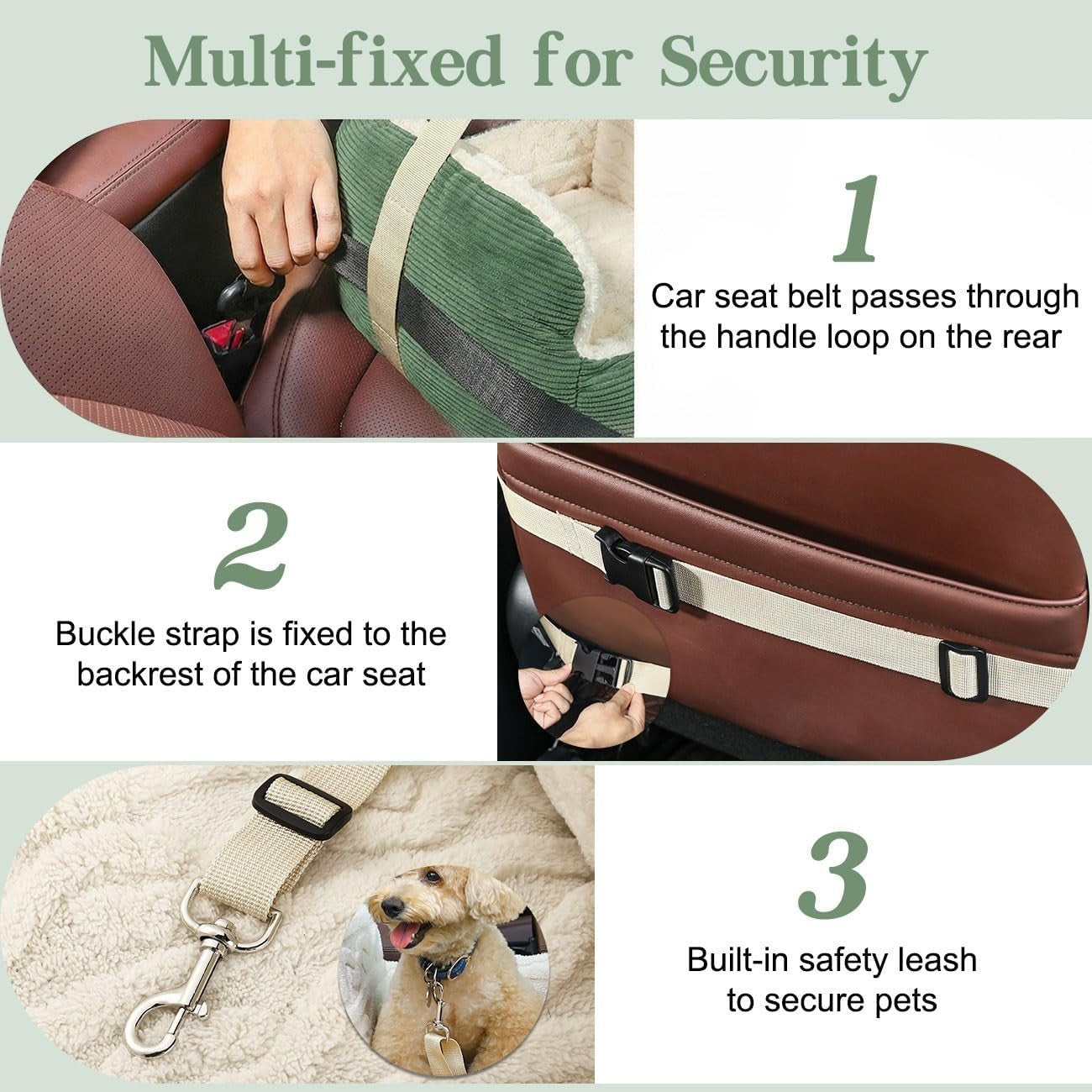 Memory Foam Dog Booster Car Seat Pet Travel Bed Safety Leash 25lb
