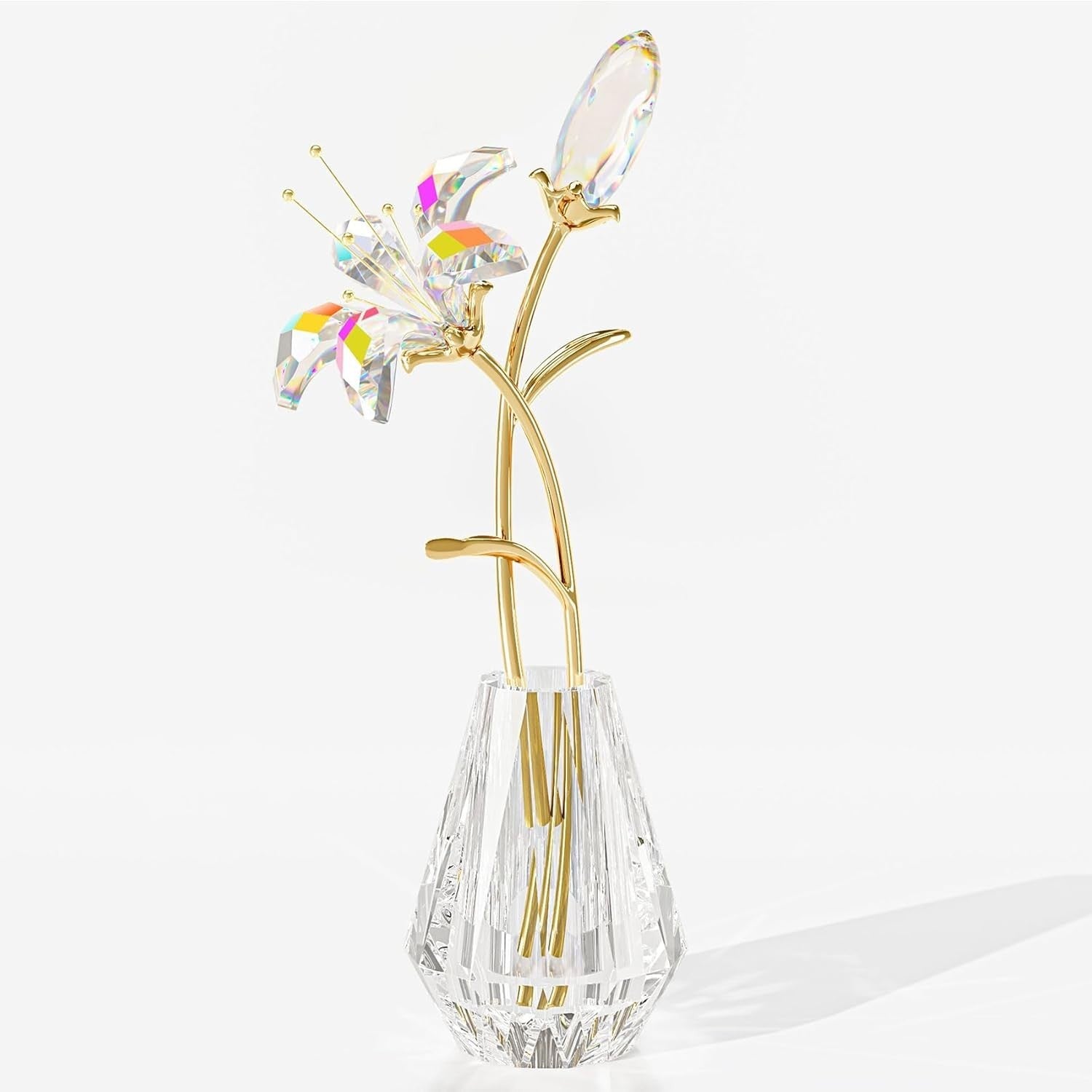 Clear Crystal Lily Flower Ornament • Luxury Glass Vase Figurine