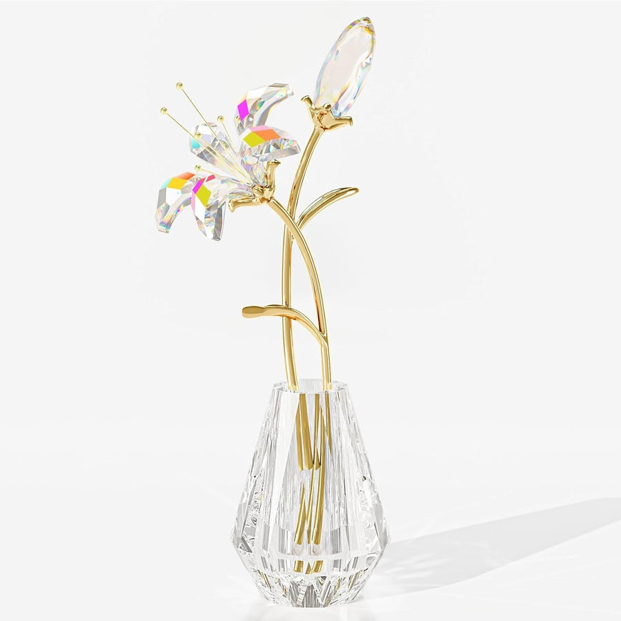Clear Crystal Lily Flower Ornament • Luxury Glass Vase Figurine