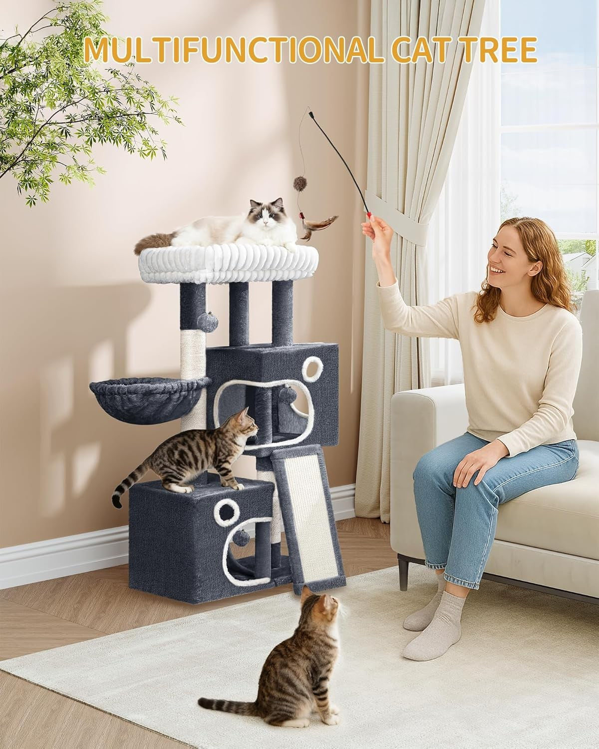 Cat Tree Tower Indoor Multi Level Scratching Post Condo Play Centre 98cm