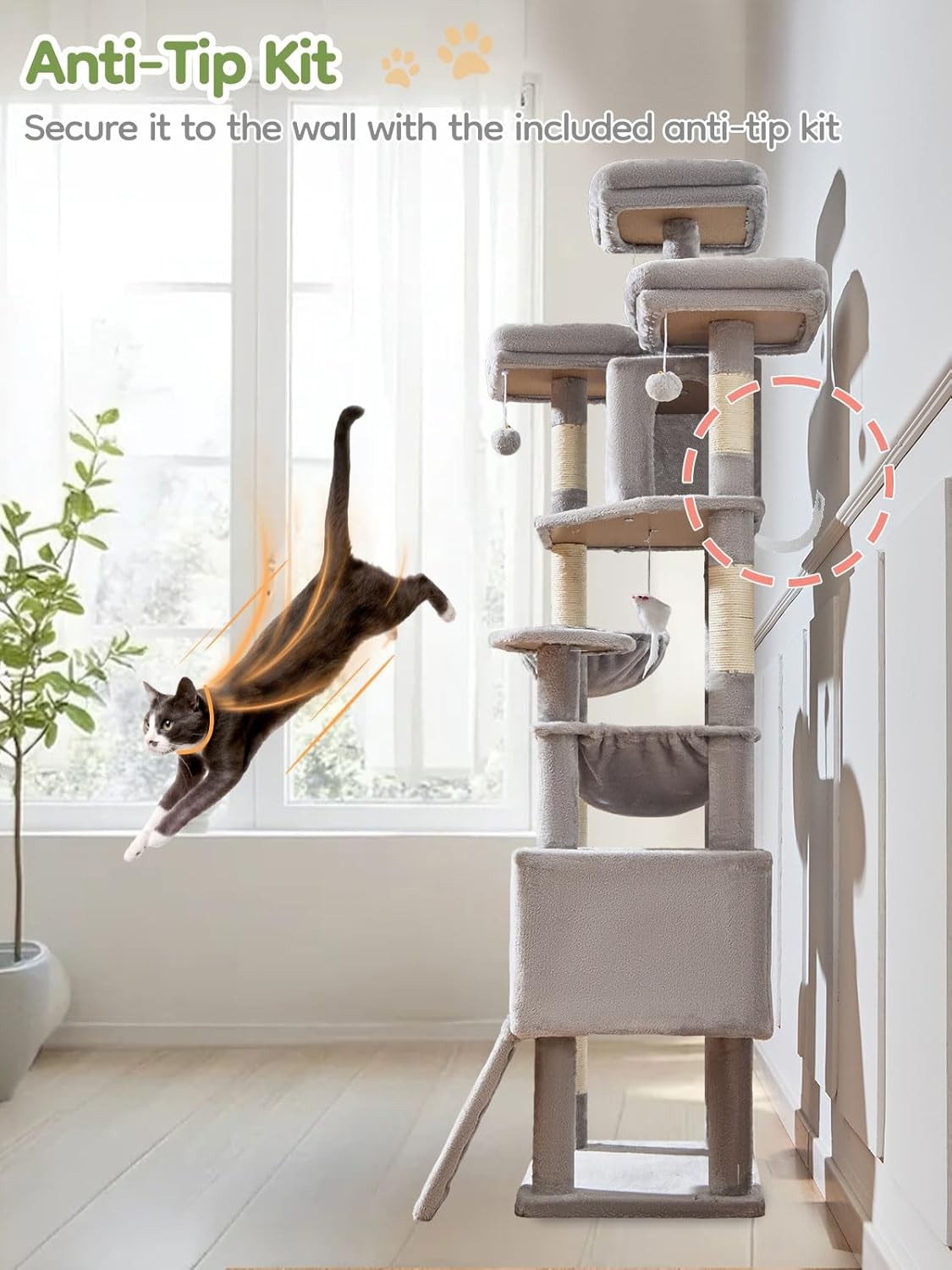 193cm Large Cat Tree Multi Level Tower with Scratching Posts Condos Hammock