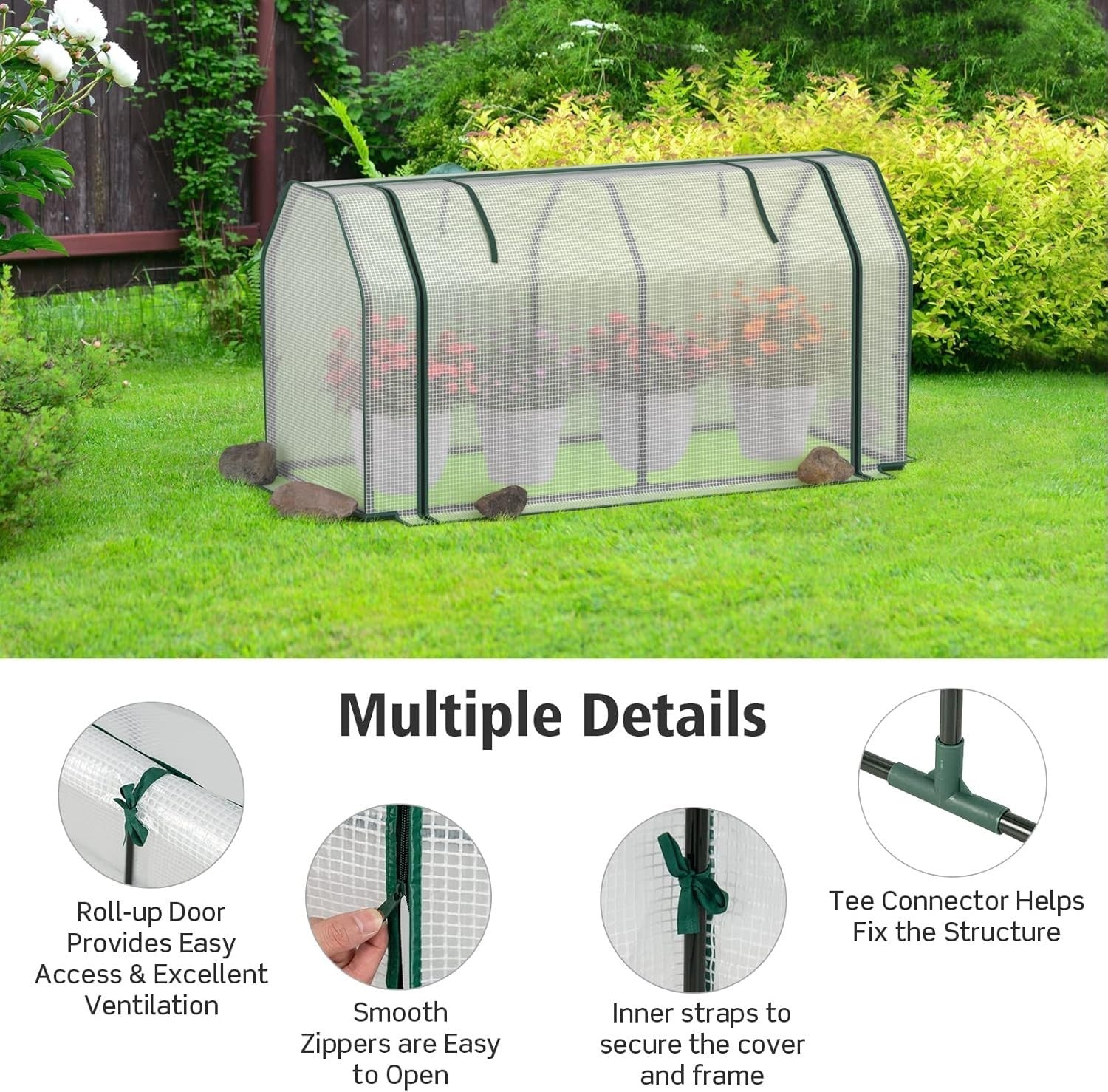 Mini Greenhouse Tunnel with PE Cover & Steel Frame for Plants Herbs Veg