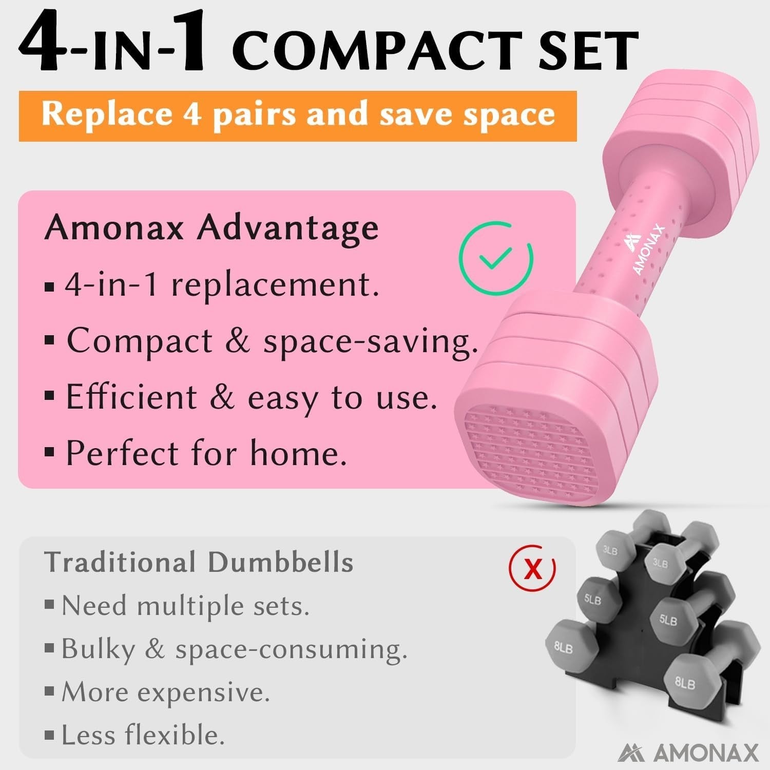 Pink Adjustable Dumbbell Pair 2–5lb 4-Level Quick Lock Non-Slip Home Gym