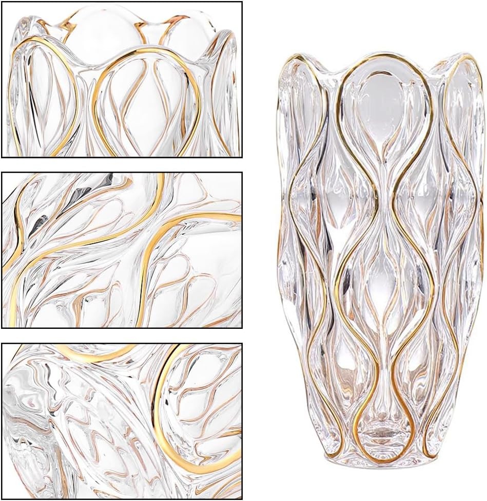 Gold Glass Vase Hand Painted Luxury Tall Flower Vase for Living Room Decor