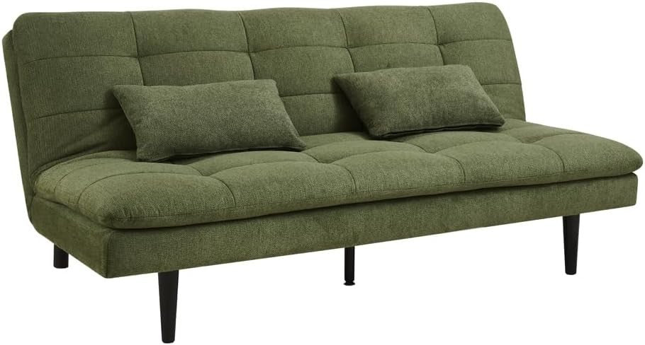 3 Seater Sofa Bed Linen Futon Couch Click Clack Tufted for Guest Room