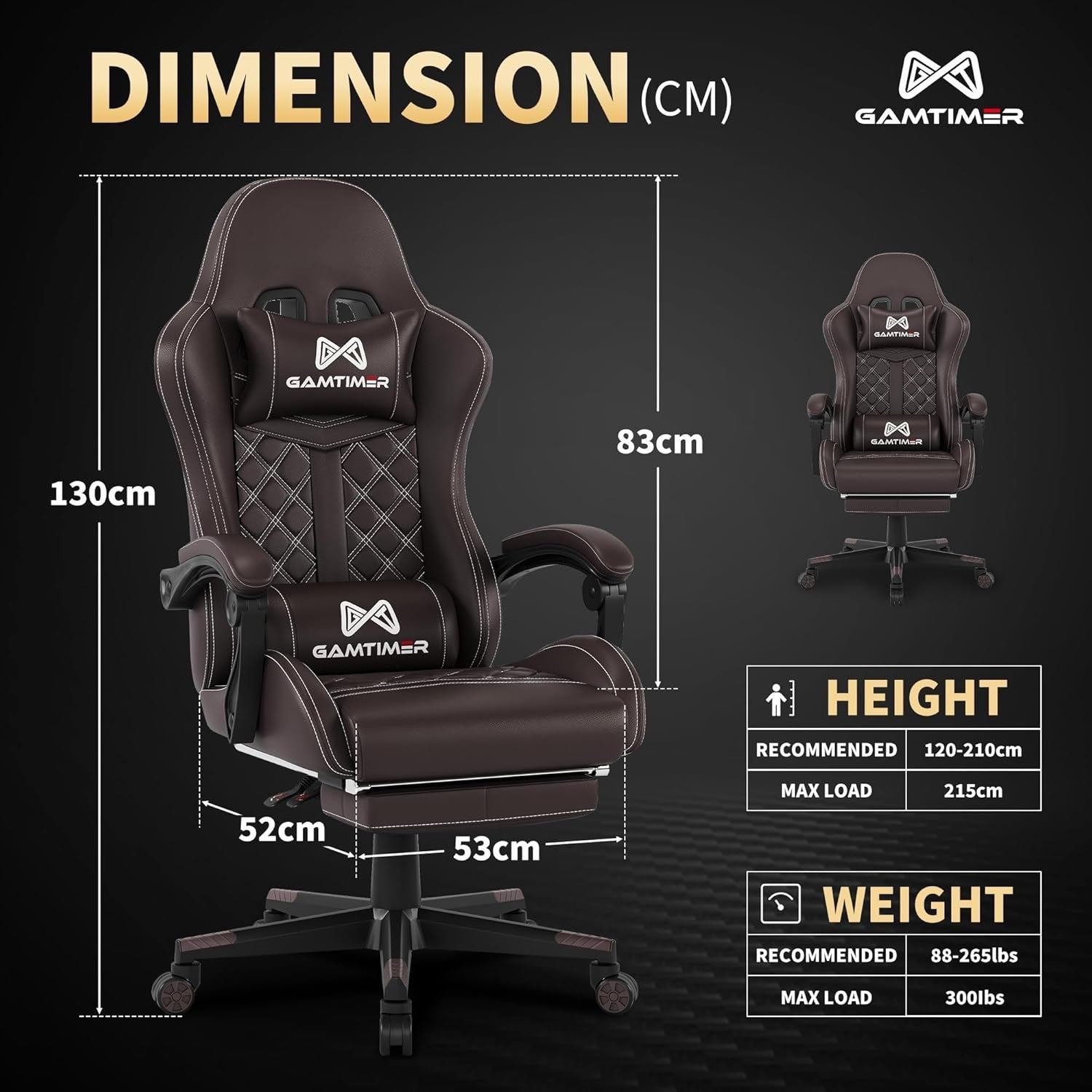 Gaming Chair with Footrest Reclining PU Leather High Back Brown
