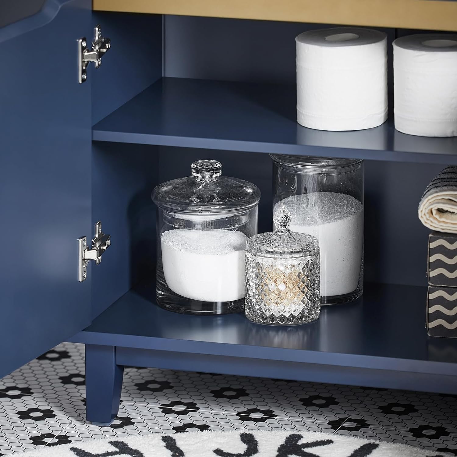 Navy Blue Under Sink Bathroom Cabinet – 2 Door Storage Unit for Small Spaces