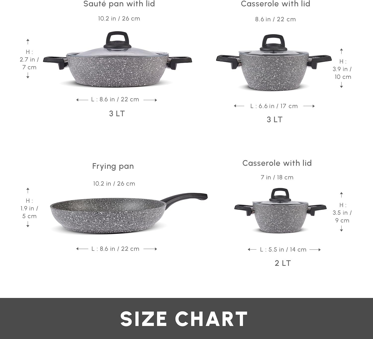 7pcs Grey Granite Non Stick Induction Cookware Set with Lids, PFOA Free
