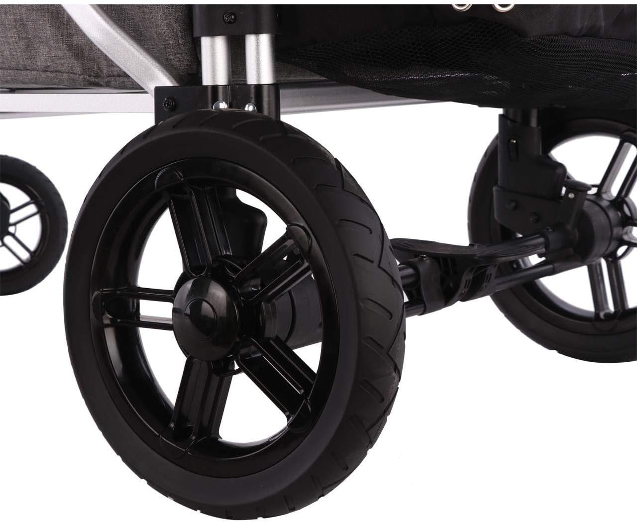 Premium Grey 2-Seater Folding Stroller Wagon Kids Push Pull All-Terrain Cart