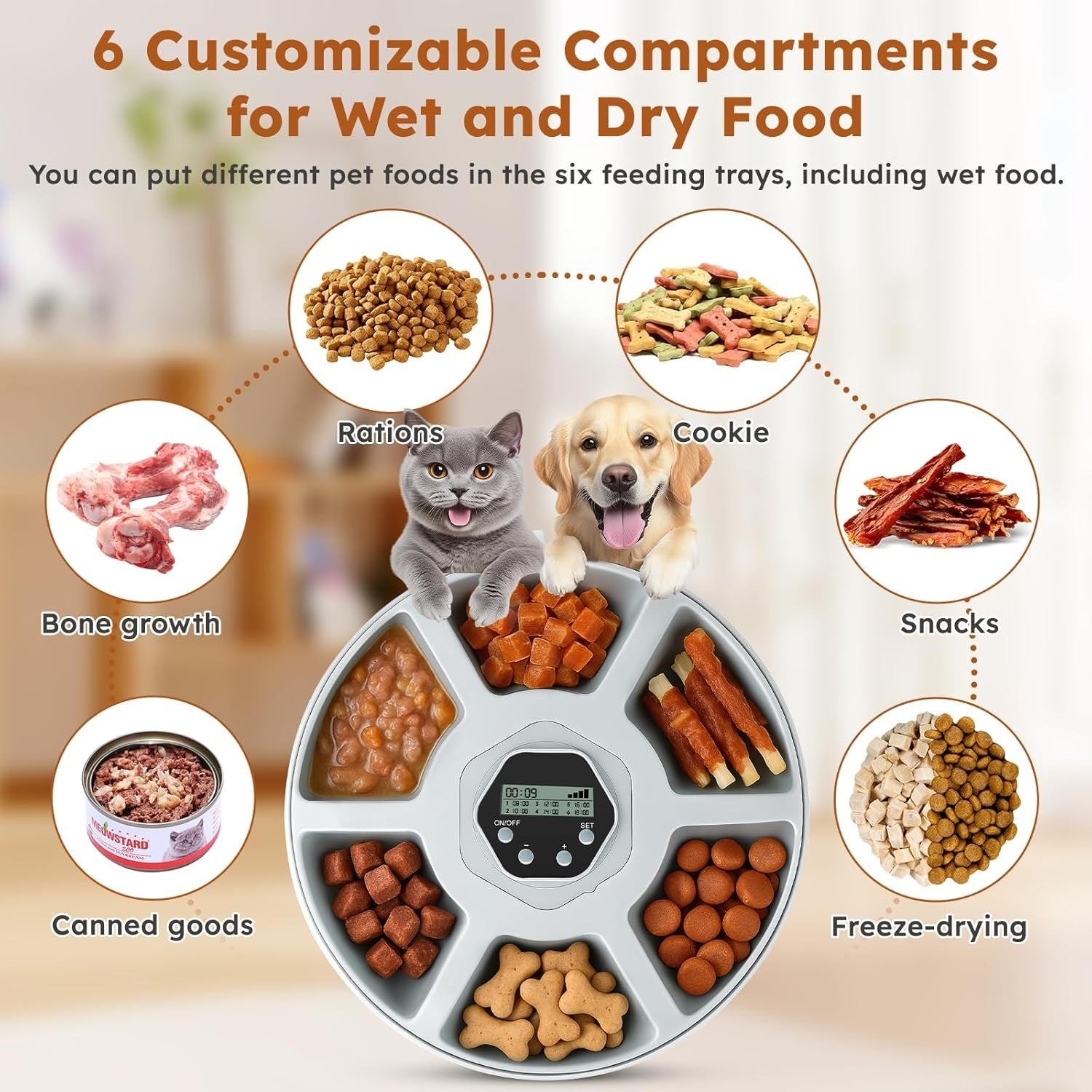 Automatic Wet Food Pet Feeder Timer 6 Meal Refrigerated Cat Dog Bowl