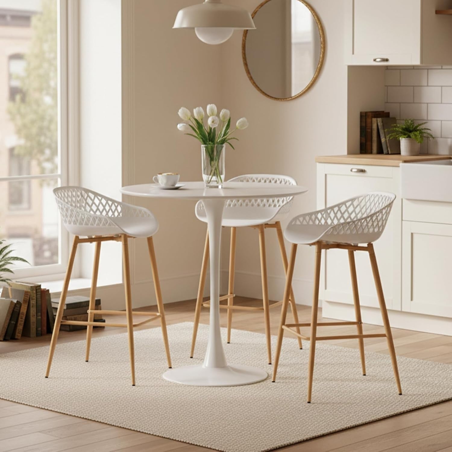Bar Stools Set of 8 with Backrest 68cm Seat Height White Metal