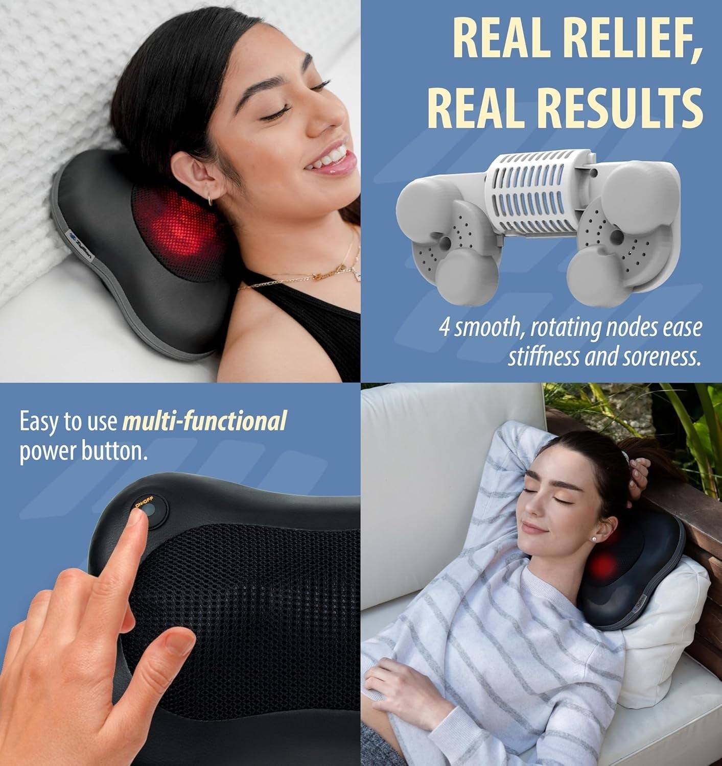 Heated Shiatsu Back Neck Massager Pillow – Deep Tissue Pain Relief