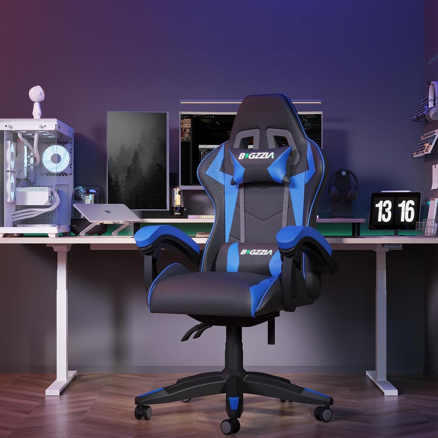 Ergonomic Gaming Chair Blue Reclining Adjustable Office PC Seat