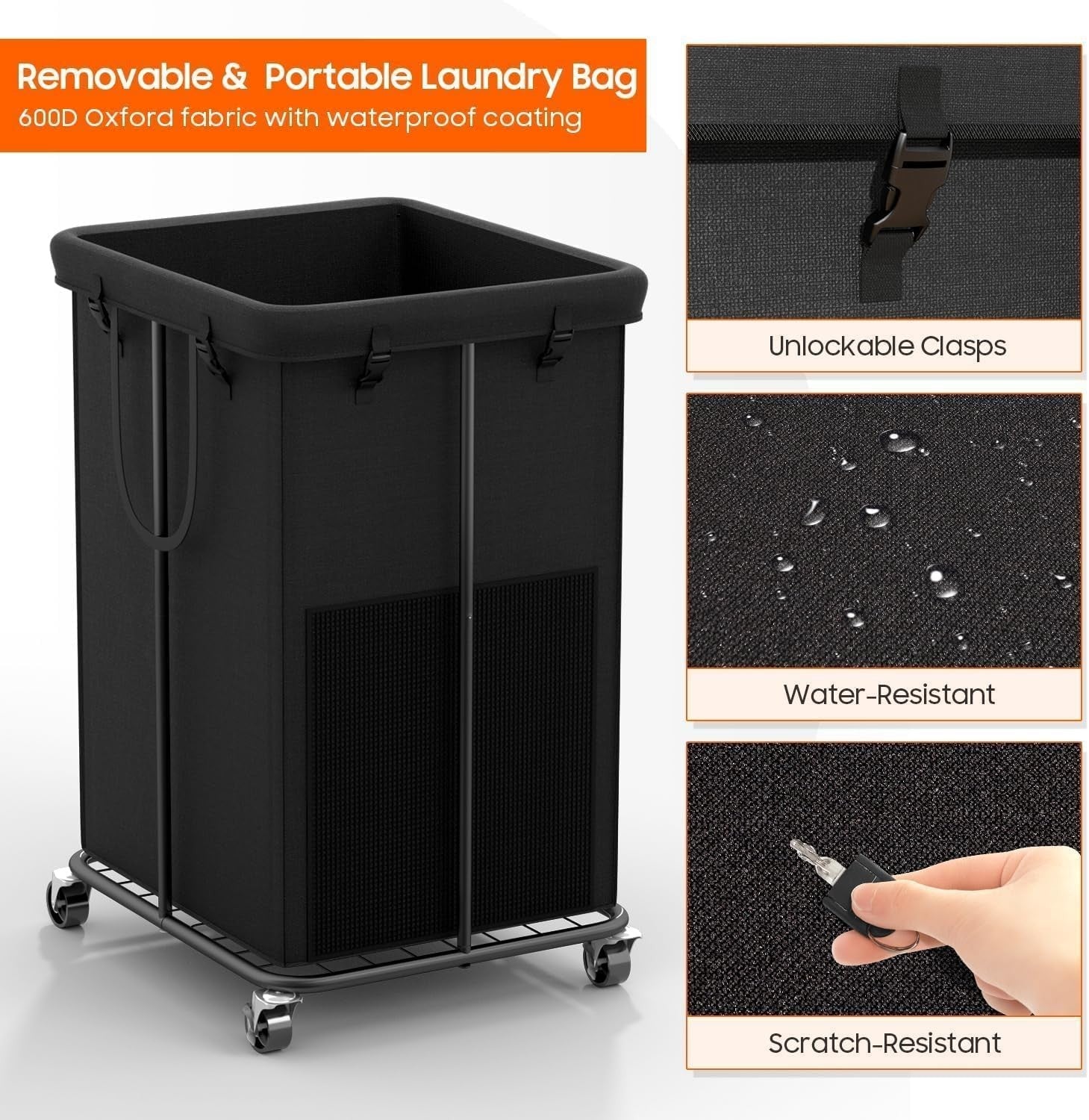 150L Rolling Laundry Hamper with Wheels Large Tall Clothes Basket Black