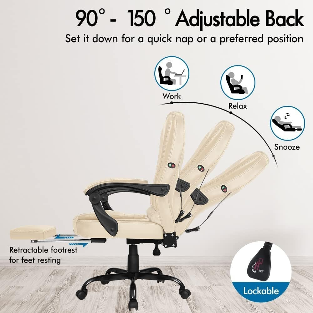 Luxury Office Massage Chair Reclining PU Leather Desk Seat Adjustable Footrest