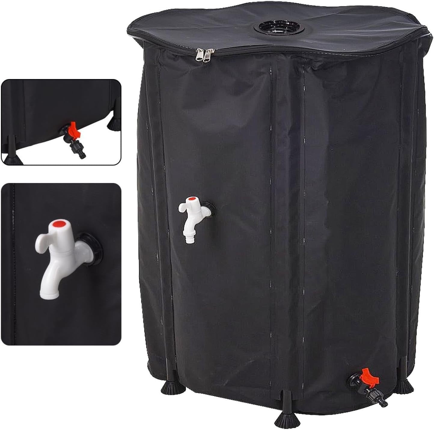 500L Collapsible Water Butt Kit with Tap, Hose Connector & Lid for Garden