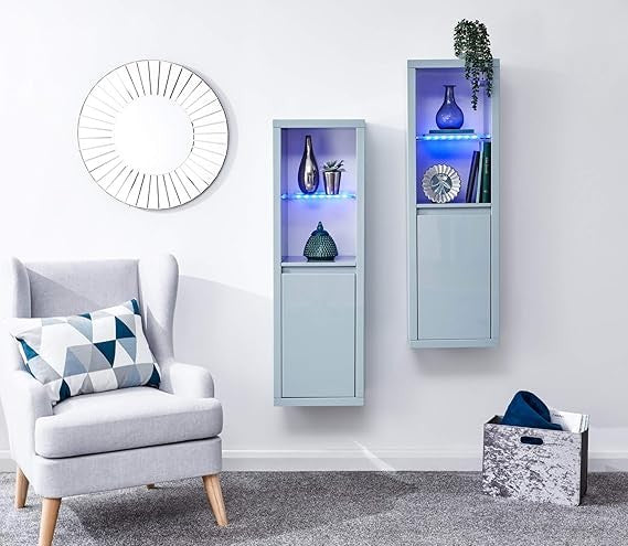 Modern LED Wall Display Cabinet – Floating Storage Unit with Glass Shelves