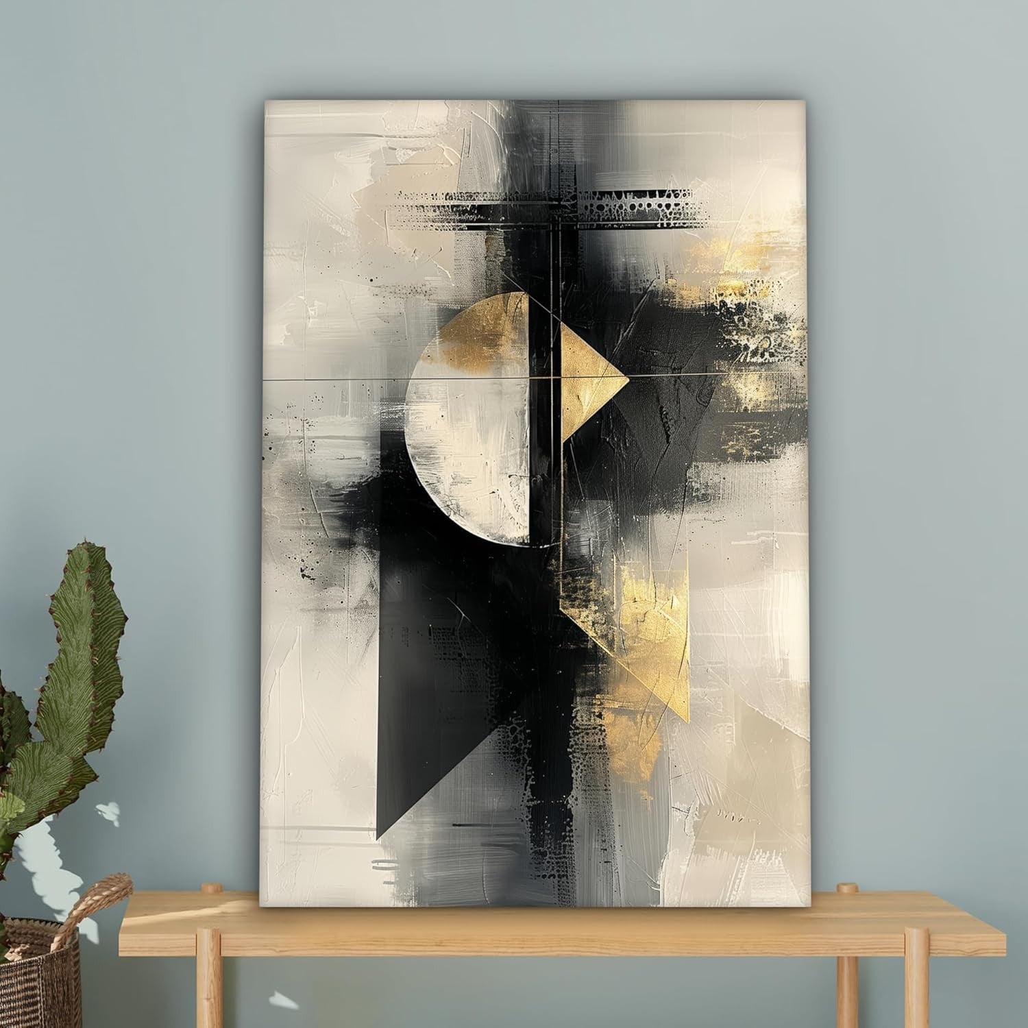 Abstract Gold Black Canvas Wall Art 40x60cm Modern Framed Decor