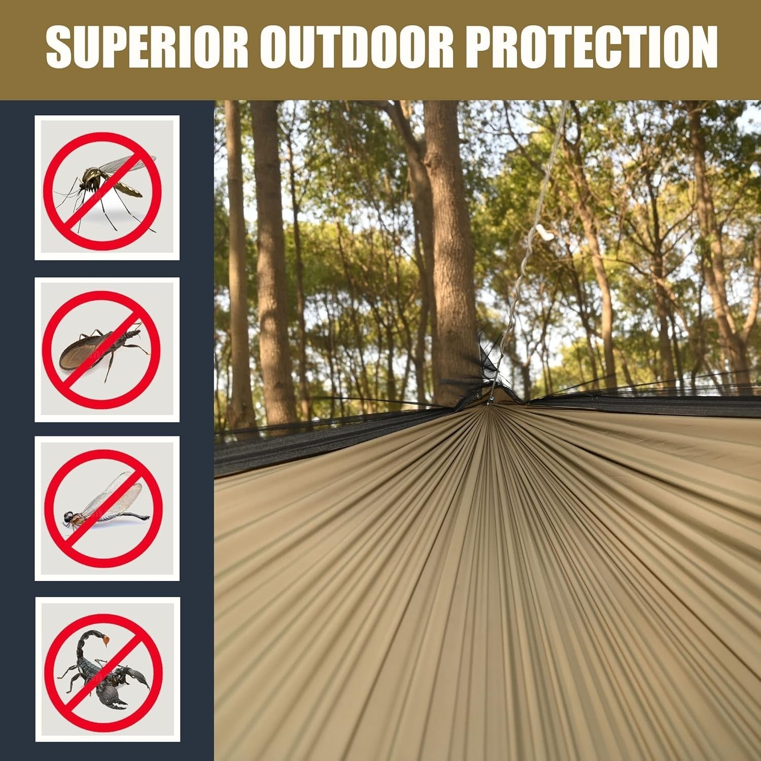 Outdoor Double Hammock with Mosquito Net, Lightweight & Easy Setup