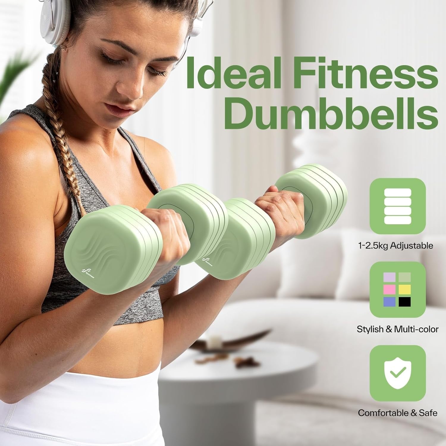 Women’s Adjustable Dumbbell Set 1–2.5kg 4-in-1 Home Toning Weights