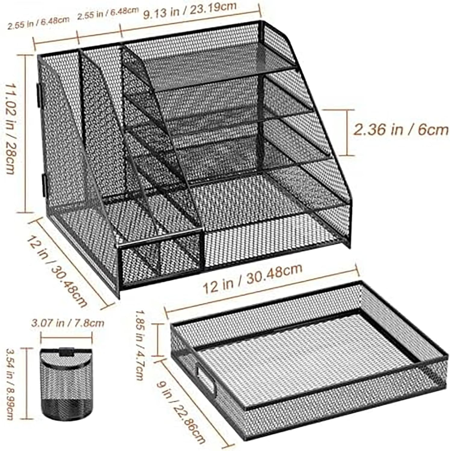 5-Tier Desk Organiser with Drawer & Pen Holders Mesh Desktop Storage