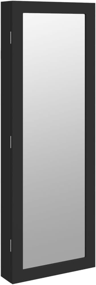 LED Wall Mounted Jewelry Cabinet Mirror Lockable Vertical Storage Black
