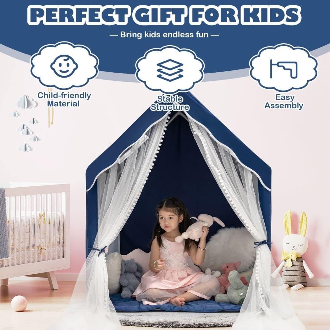 Large Kids Castle Play Tent Indoor Outdoor w Washable Mat Windows