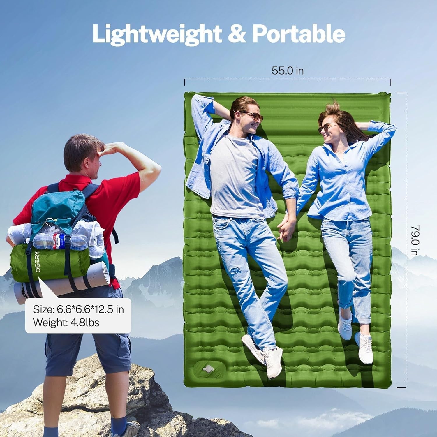 Double Self-Inflating Camping Mat with Pillow | 15cm Thick Outdoor Pad