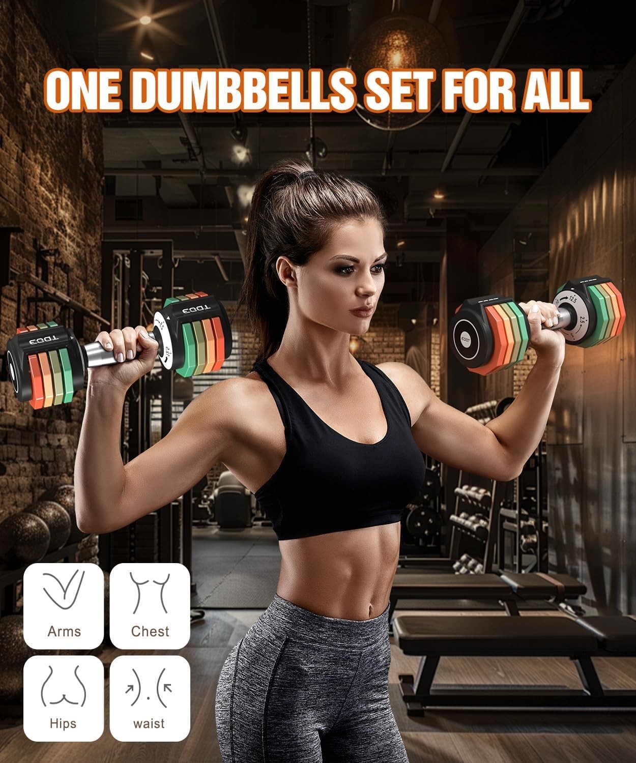 5-in-1 Adjustable Dumbbells Pair 5.6KG Rainbow Plates Non-Slip Home Gym