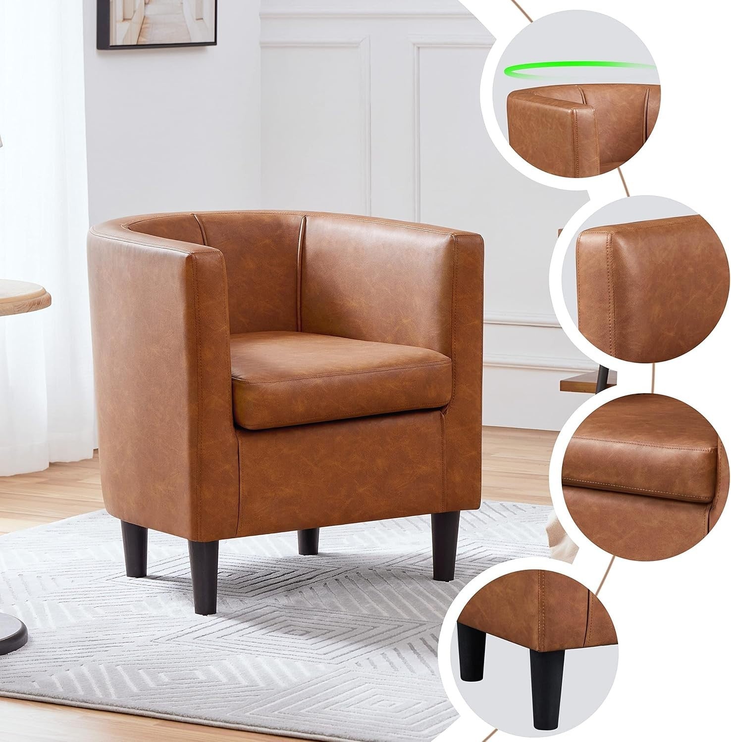 Modern Faux Leather Tub Chair Armchair Accent Sofa Seat Lounge Brown