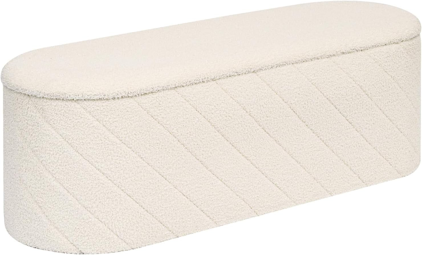White Oval Storage Ottoman Bench 3-in-1 Footrest Seat 110x38x38cm
