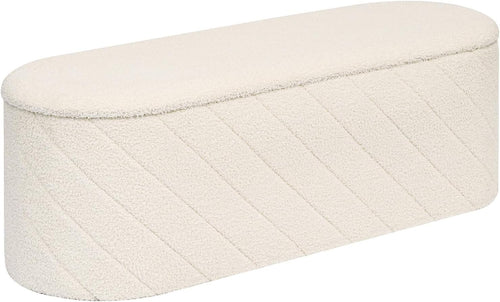 White Oval Storage Ottoman Bench 3-in-1 Footrest Seat 110x38x38cm