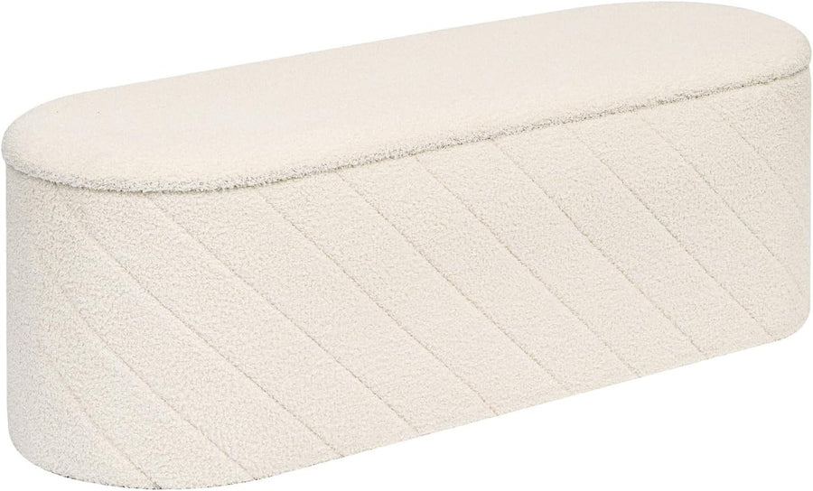 White Oval Storage Ottoman Bench 3-in-1 Footrest Seat 110x38x38cm