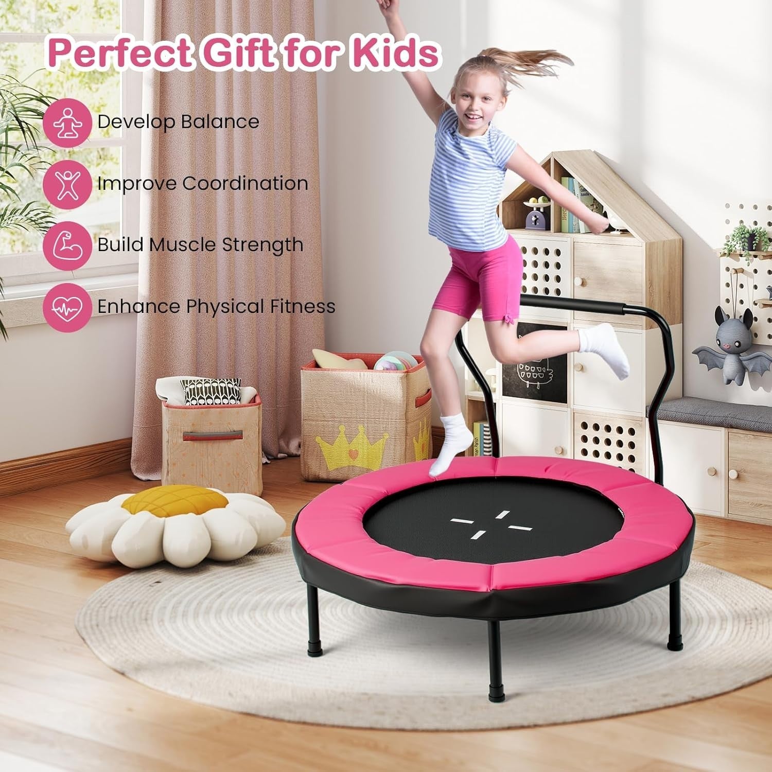 40 Inch Kids Trampoline with Foam Handle No-Gap Safety Pad Indoor Outdoor