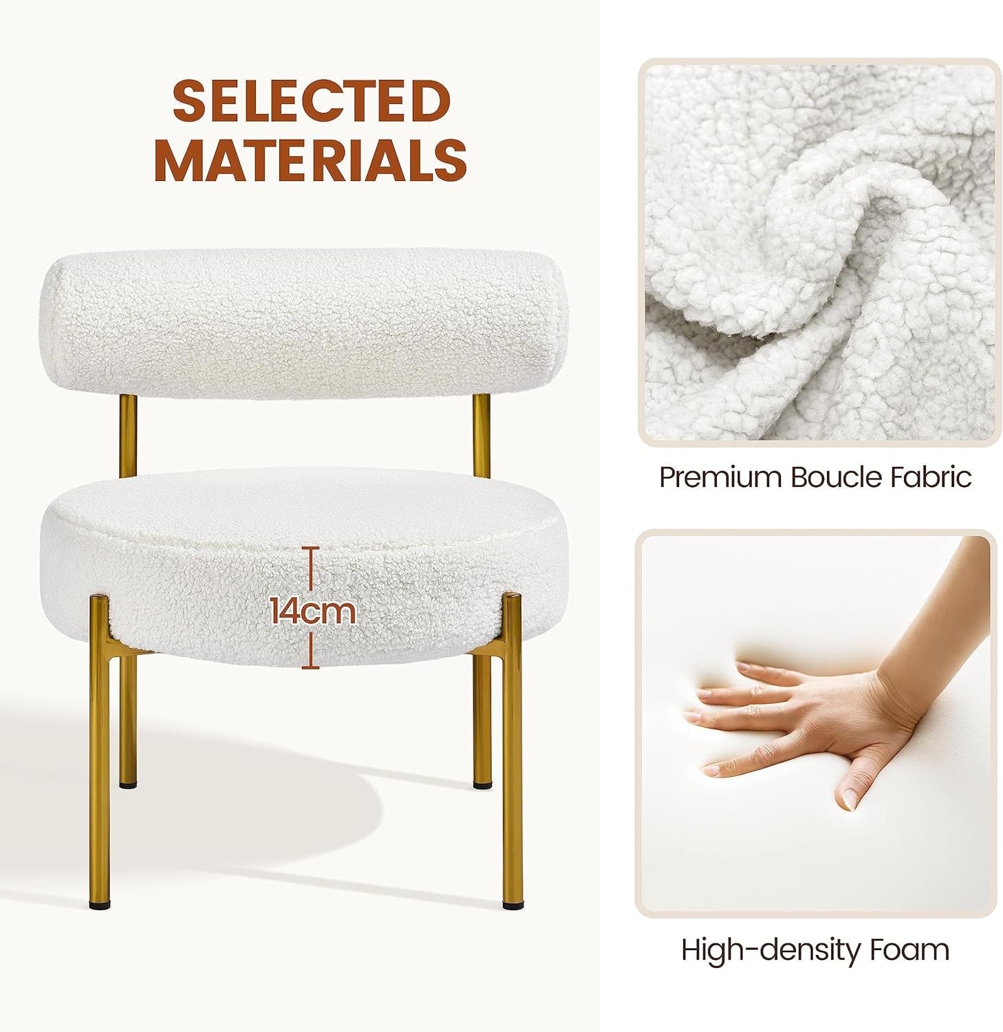 Boucle Tub Chair White Tufted Accent Armchair Gold Legs