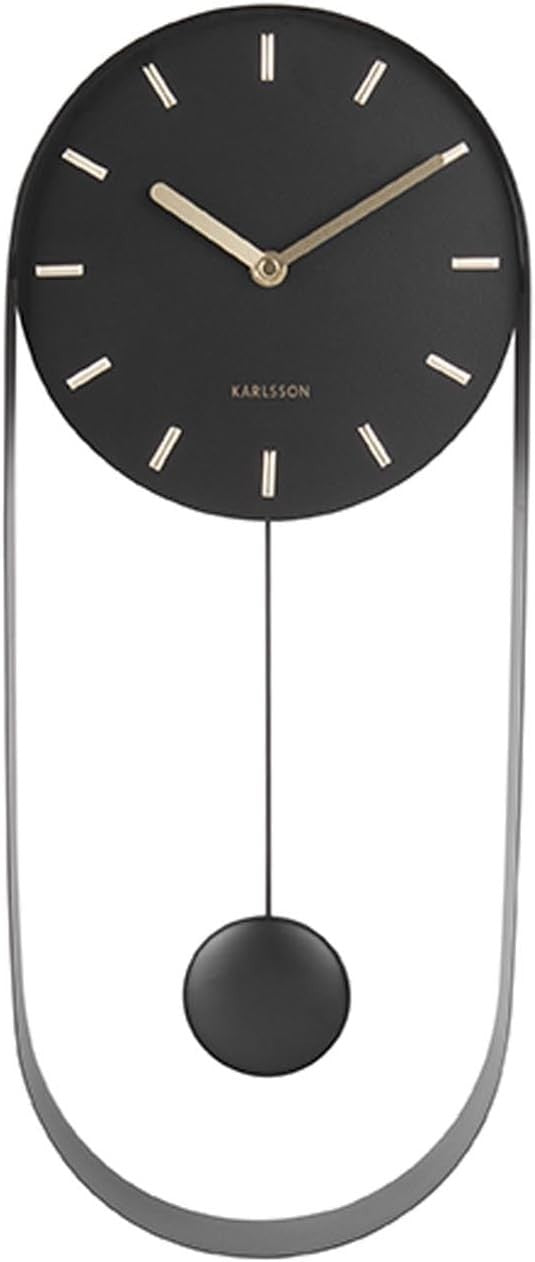 Modern Black Metal Wall Clock with Pendulum – Silent, Sleek Design 52.7cm