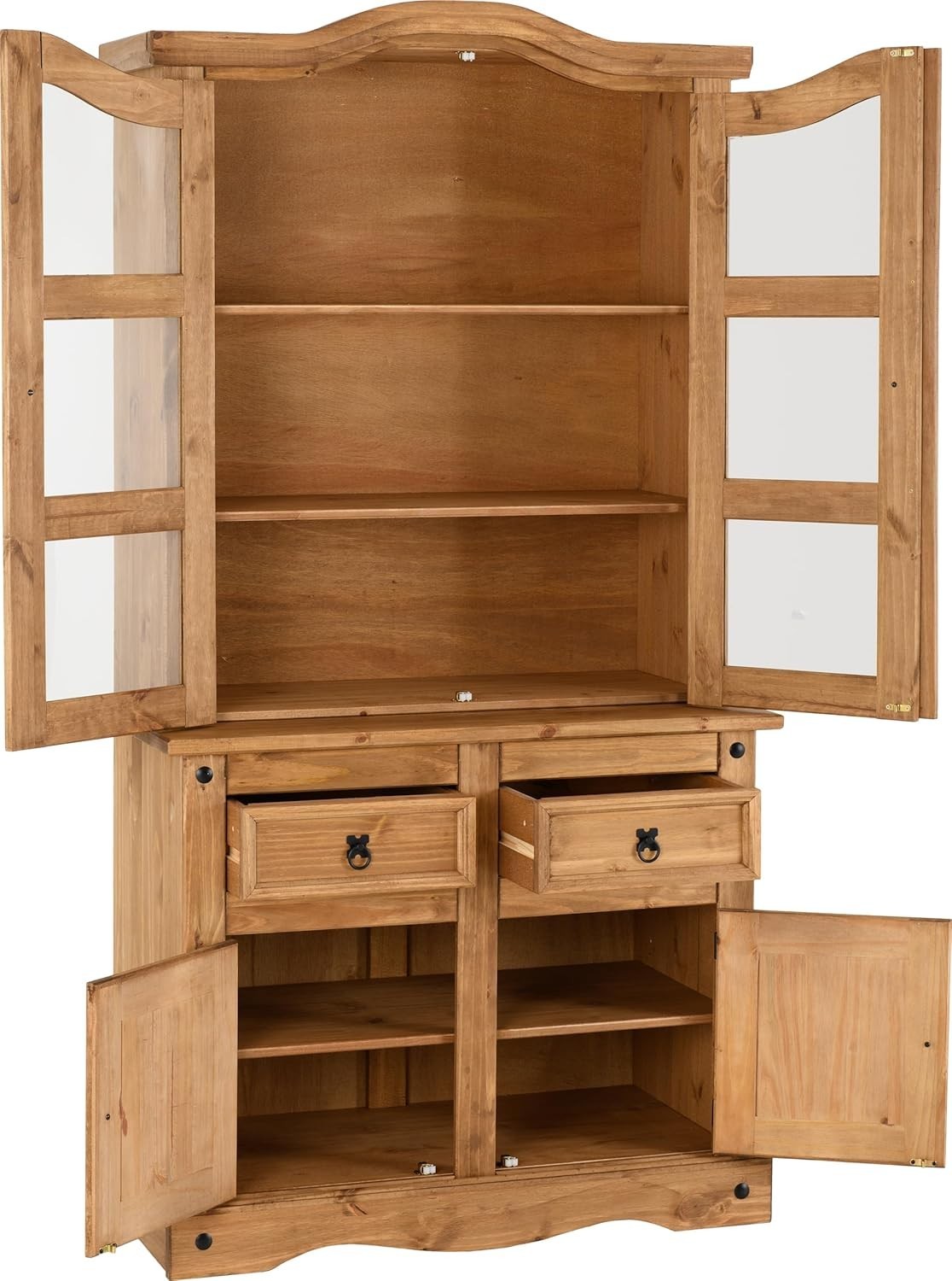 Rustic Pine Buffet Hutch 3 Ft 2 Doors 2 Drawers Glass 193H