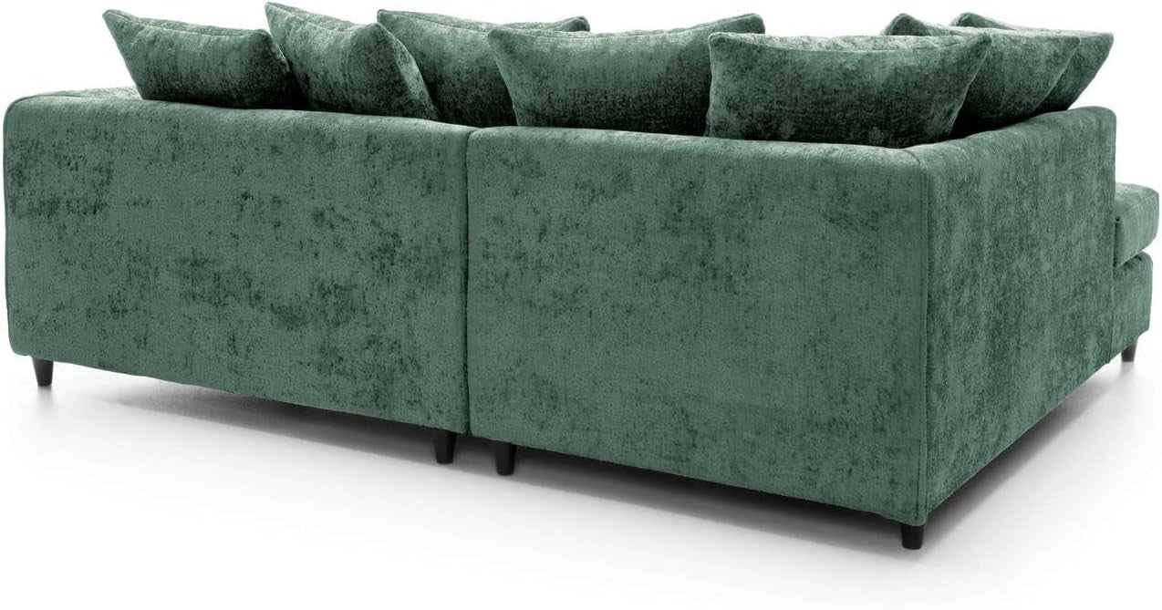 L Shaped Corner Sofa Green Chenille – 5 Seater Couch w/ Cushions & Support