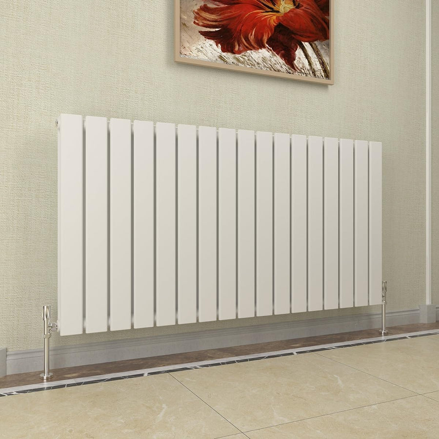 Horizontal White Flat Panel Radiator 600x1156mm Double Modern Heating