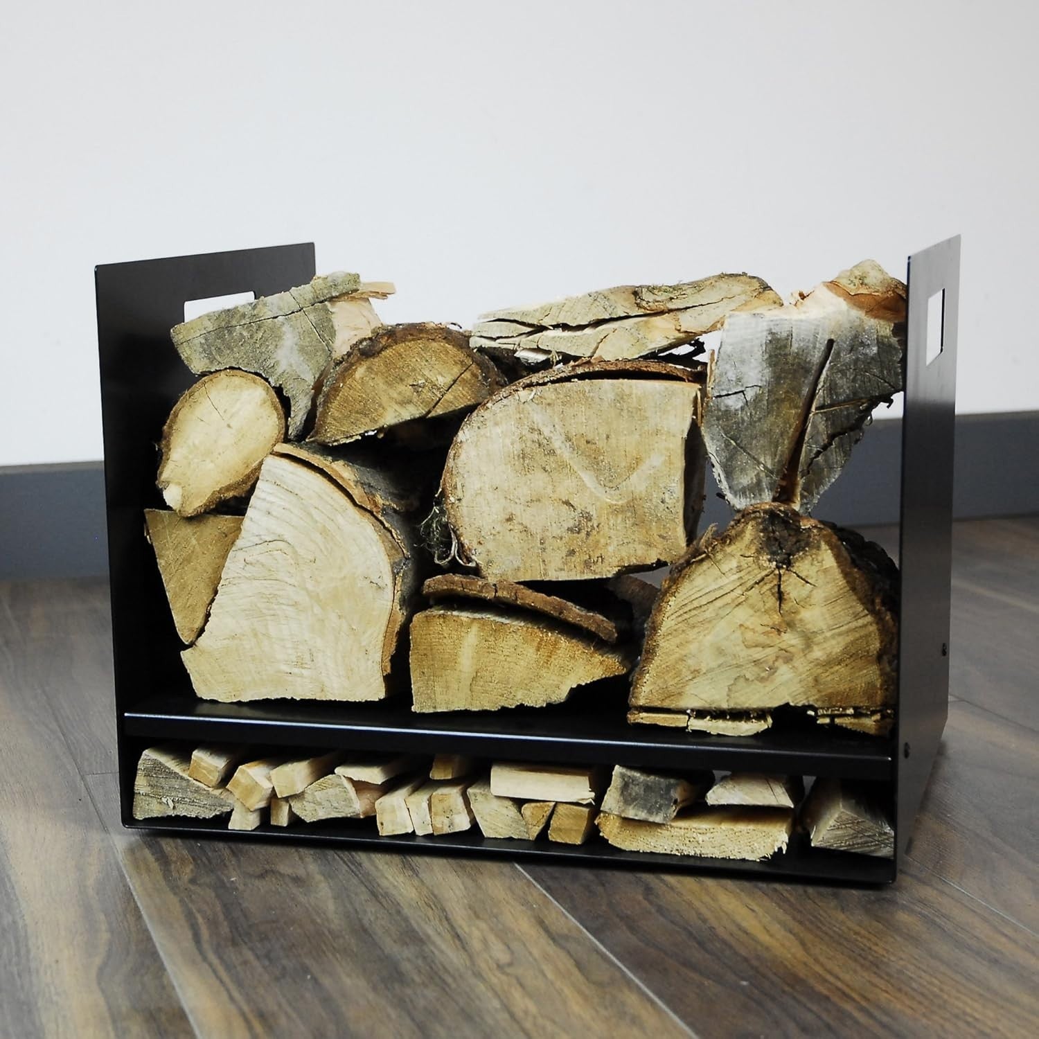 Wide Steel Firewood Log Basket with Shelf 40x32x30cm Sturdy Wood Storage