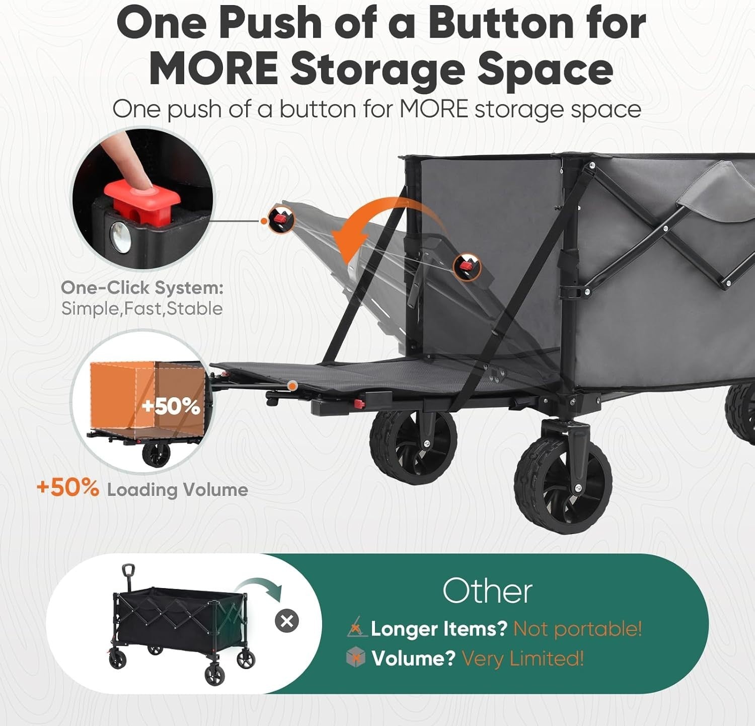 Grey 350–500L Folding Camping Wagon 440lb Heavy Duty All Terrain Festival Cart