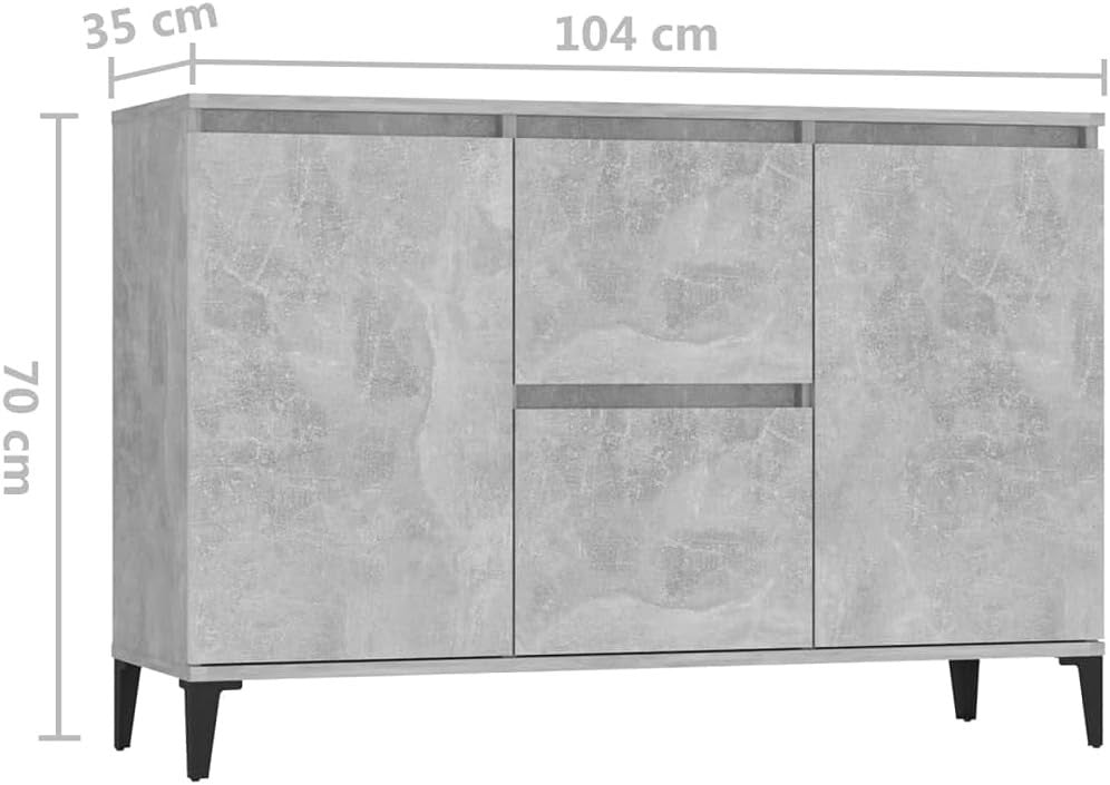 Concrete Grey Sideboard Cabinet Storage Unit 2 Doors 2 Drawers Metal Legs