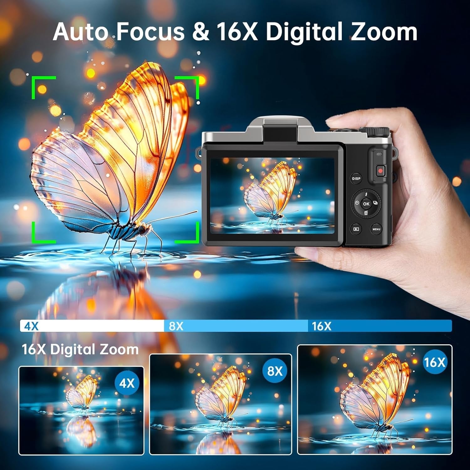 4K 64MP Vlogging Camera WiFi Flip Screen 16X Zoom SD Card Kit