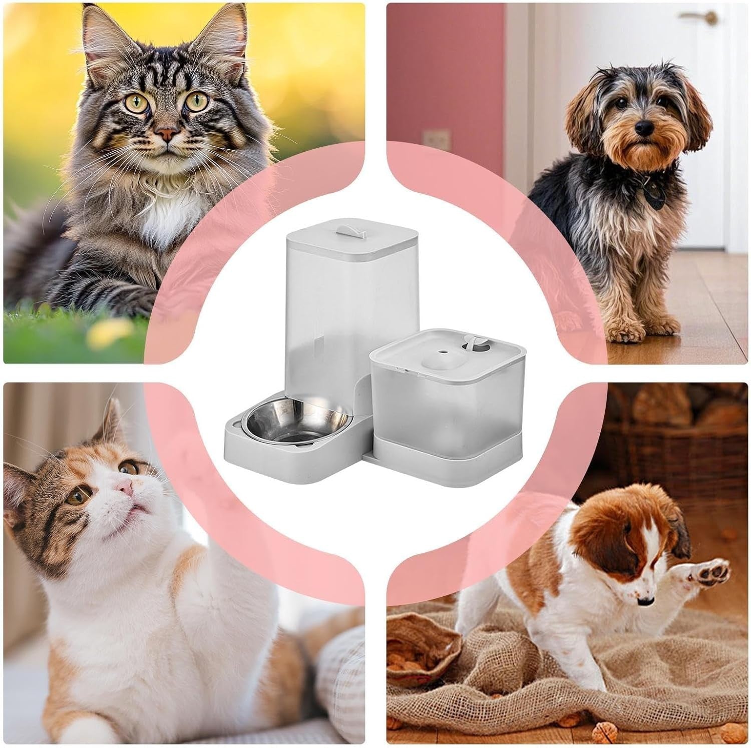 2 in 1 Automatic Cat Feeder Water Fountain 3L Food 2L Tank Grey