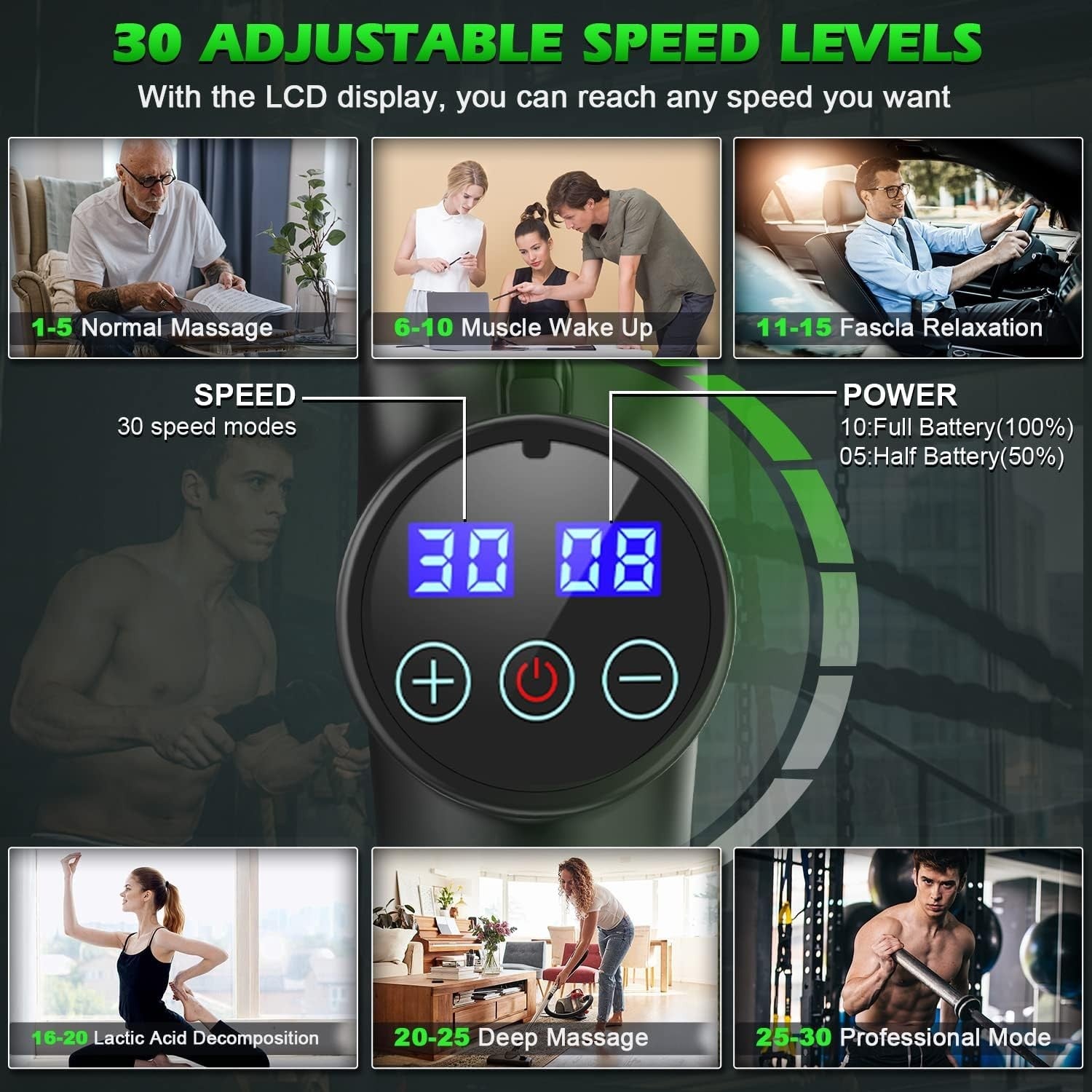Deep Tissue Massage Gun 30 Speed Levels Quiet Percussion Muscle Recovery
