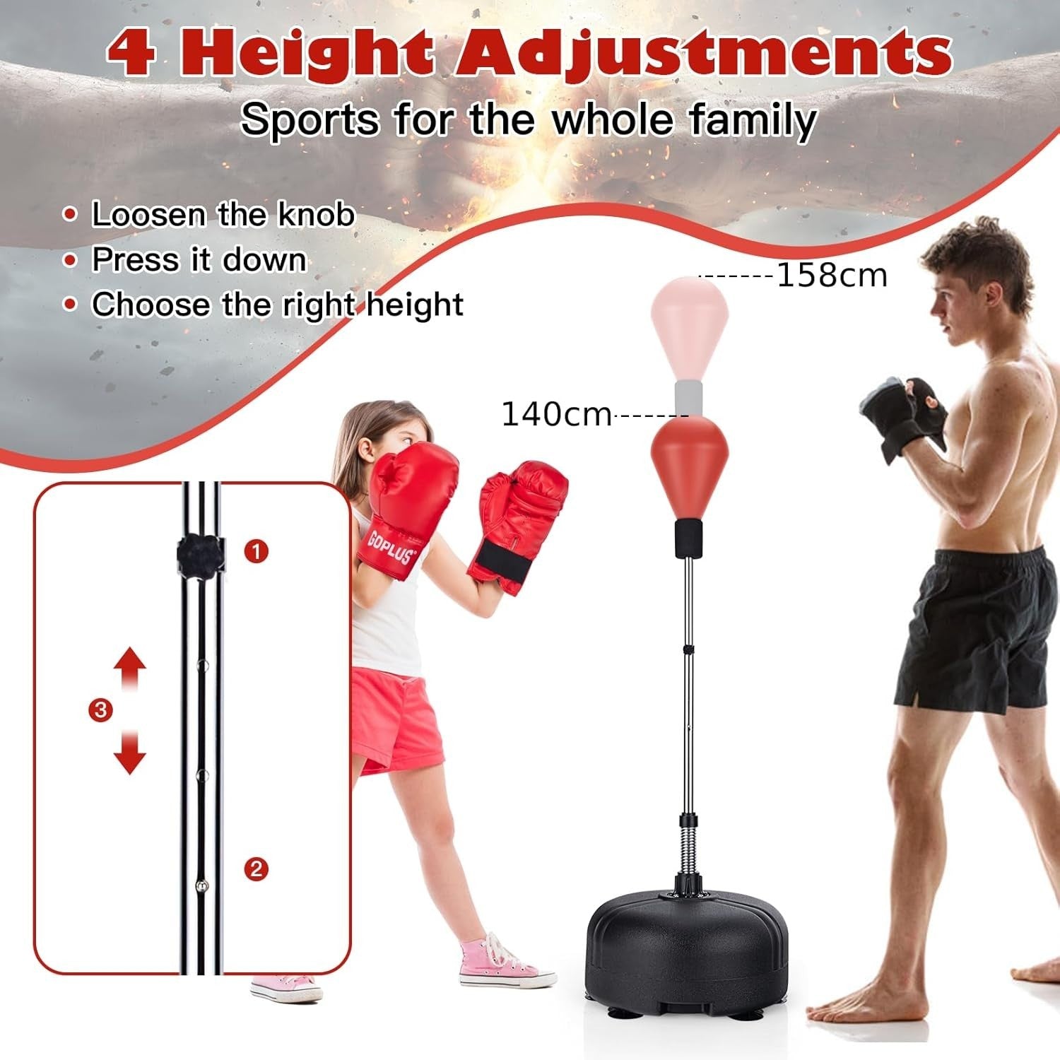 Adjustable Reflex Boxing Ball Stand Freestanding Suction Base Gloves